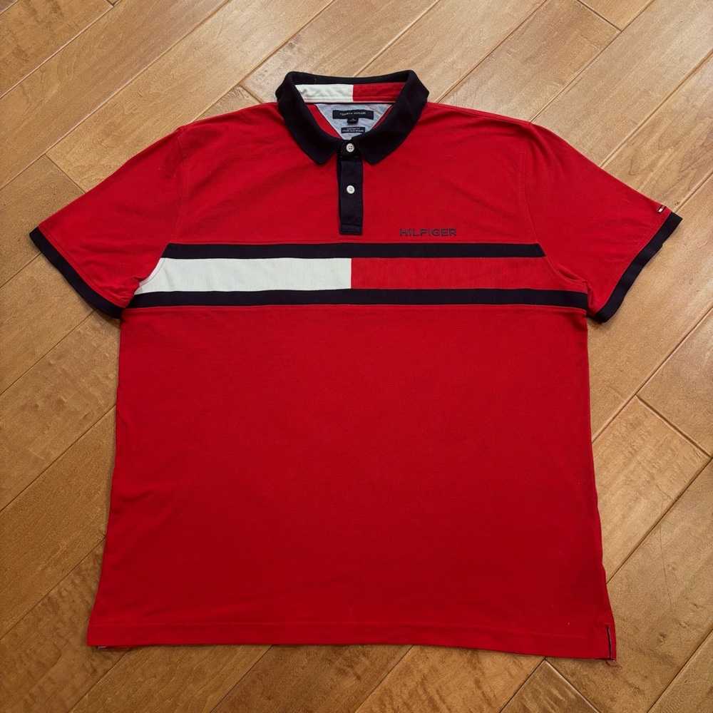 Men’s Tommy Hilfiger Custom Fit Red Logo Short Sleeve Cotton Polo Shirt Size XL